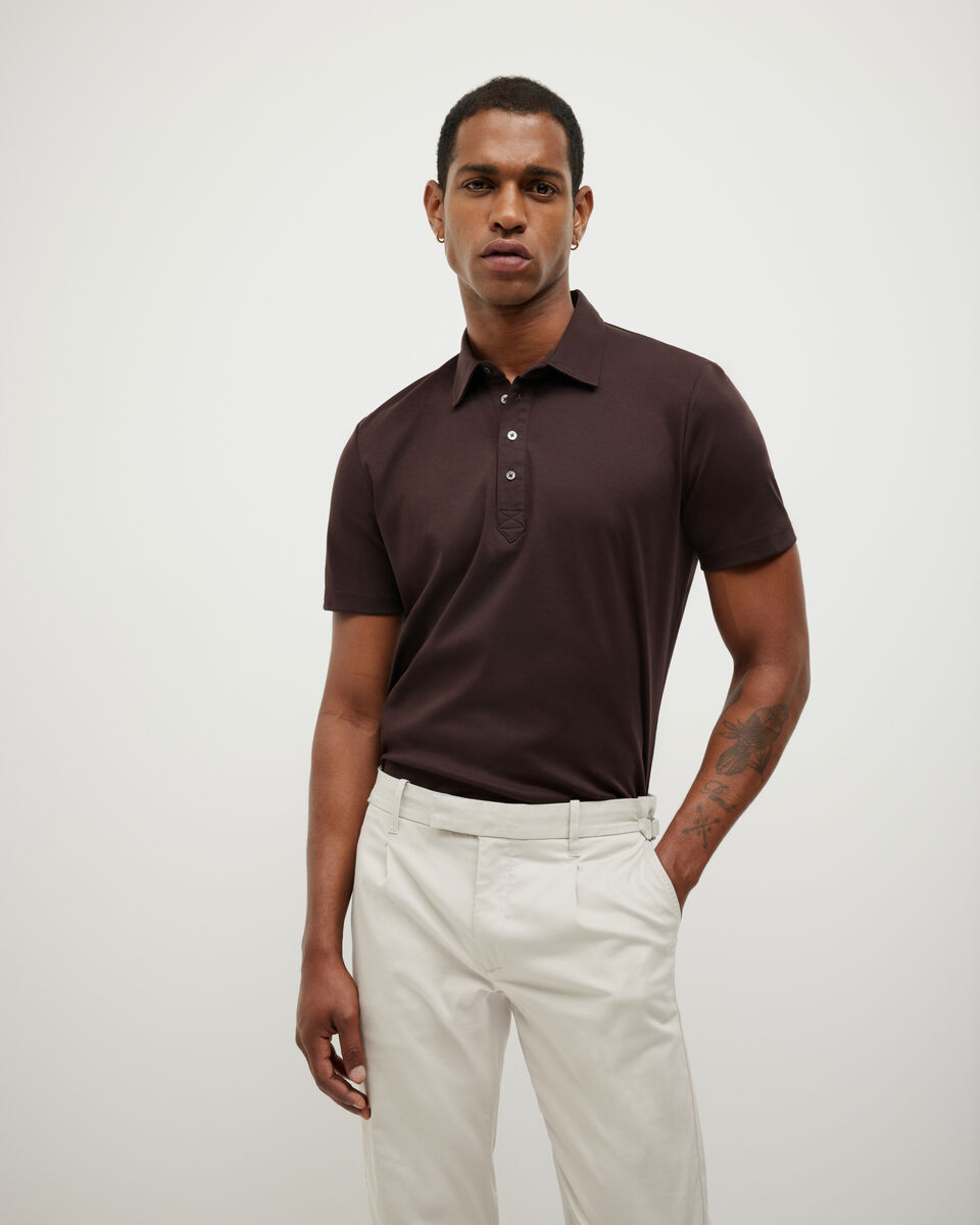 Travel Short Sleeve Polo, Dark Brown, hi-res